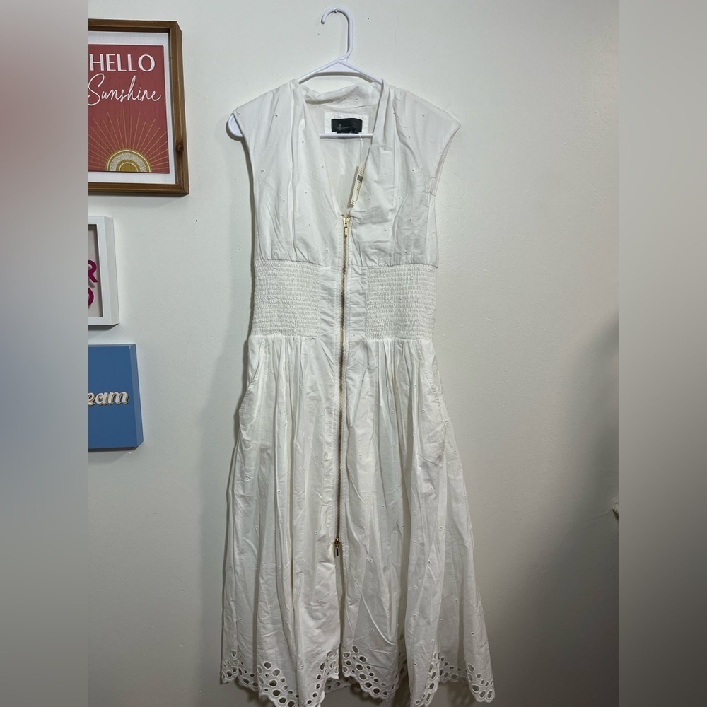 The Tommie Cap-Sleeve Smocked Front-Zip Shirt Dress: Eyelet-Trim Edition - Picture 4 of 6